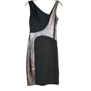 David Meister Formal Dress Metallic Silver Bodycon Dress Sequin Geometric Disco